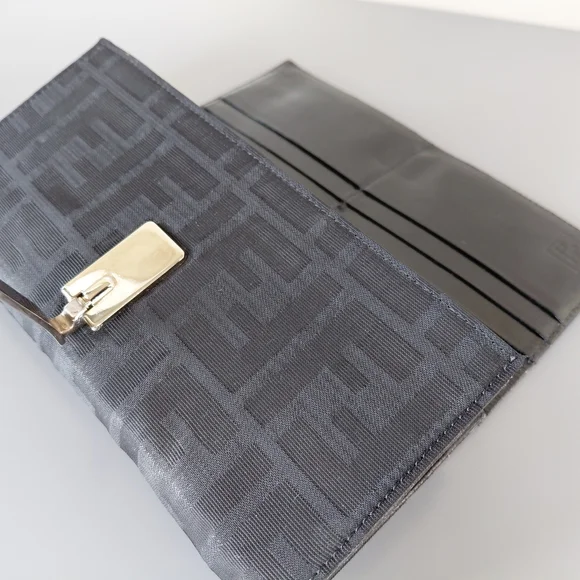 Fendi Textured Black Evening Clutch Wallet Signature